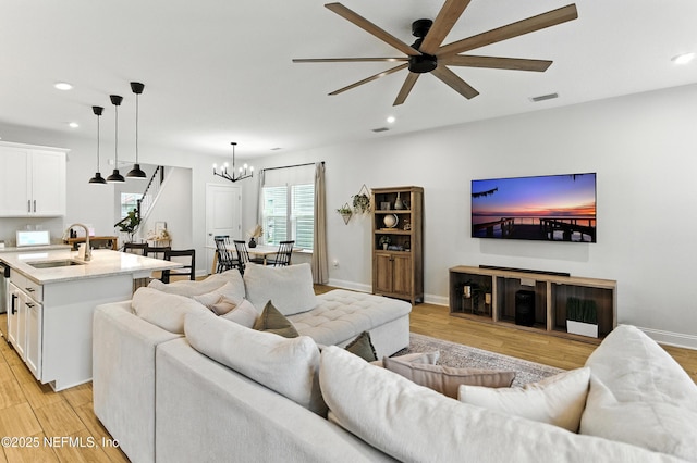 133 Wambaw Dr, Saint Johns, FL 32259 - living area with a ceiling fan, a chandelier, light wood finished floors, and recessed lighting