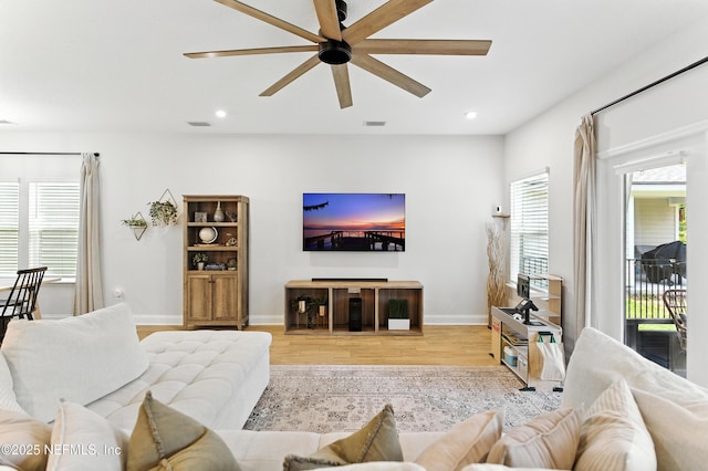 133 Wambaw Dr, Saint Johns, FL 32259 - living room featuring wood finished floors, a ceiling fan, and recessed lighting