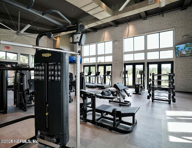 133 Wambaw Dr, Saint Johns, FL 32259 - workout area featuring a towering ceiling and french doors
