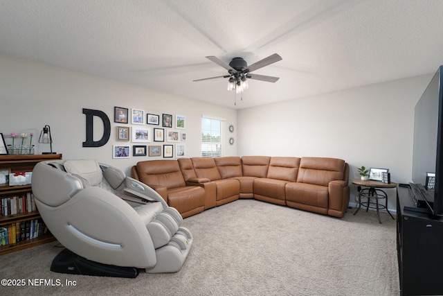 65 Birchfield Ln, Saint Augustine, FL 32092 - carpeted living area with a ceiling fan and a textured ceiling