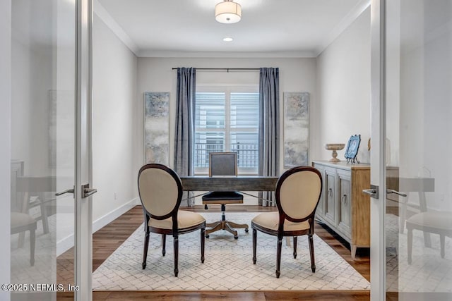 246 Glenneyre Cir, Saint Augustine, FL 32092 - office featuring french doors, wood finished floors, and ornamental molding