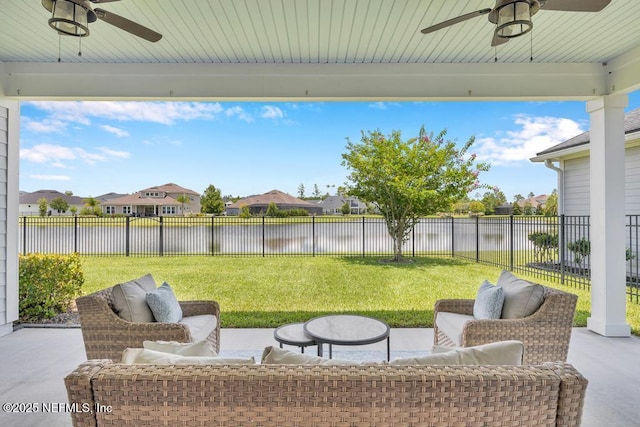 246 Glenneyre Cir, Saint Augustine, FL 32092 - fenced backyard featuring ceiling fan, a water view, and a residential view