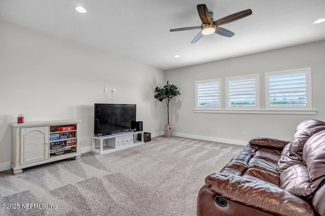 246 Glenneyre Cir, Saint Augustine, FL 32092 - living room with a ceiling fan, carpet, and recessed lighting