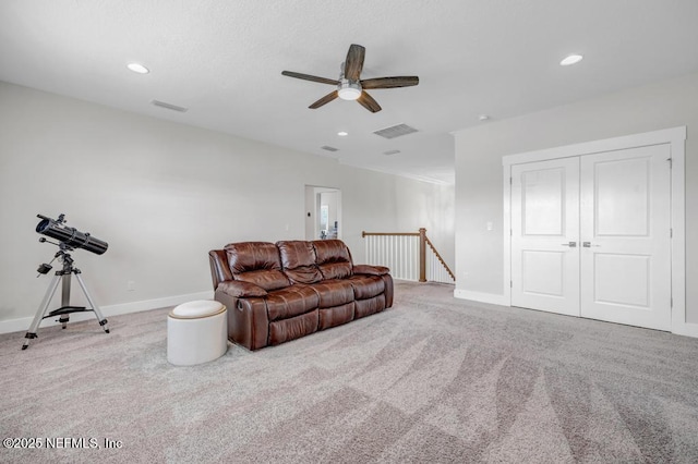 246 Glenneyre Cir, Saint Augustine, FL 32092 - living area featuring ceiling fan, carpet, and recessed lighting