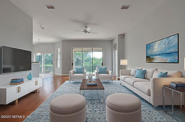 644 Casa Fuerta Ln, Saint Augustine, FL 32080 - living area featuring wood finished floors and a ceiling fan