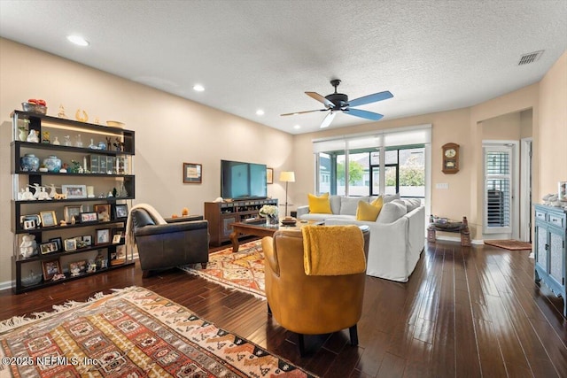 141 Mediterra Ave, Ponte Vedra, FL 32081 - living area with a ceiling fan, wood finished floors, a textured ceiling, and recessed lighting