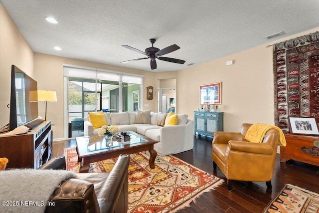141 Mediterra Ave, Ponte Vedra, FL 32081 - living room with a textured ceiling, wood finished floors, a ceiling fan, and recessed lighting
