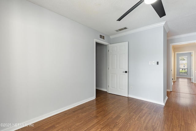 7855 La Sierra Ct Unit 7855, Jacksonville, FL 32256 - empty room with a ceiling fan, wood finished floors, crown molding, and a textured ceiling