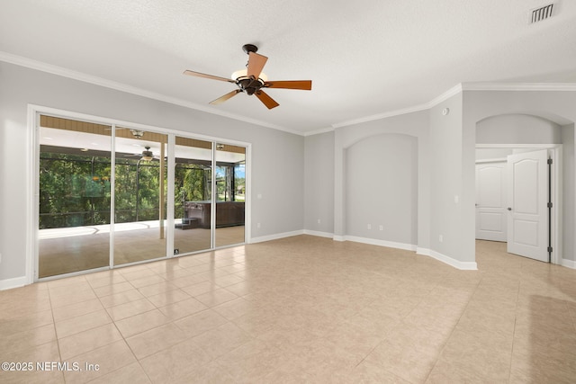 100 Cummer Way, Saint Augustine, FL 32095 - spare room with a ceiling fan, ornamental molding, and arched walkways