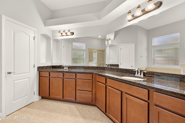 100 Cummer Way, Saint Augustine, FL 32095 - full bathroom with a shower stall, double vanity, and tile patterned flooring