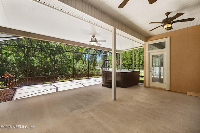 100 Cummer Way, Saint Augustine, FL 32095 - view of patio featuring ceiling fan, a hot tub, and a lanai
