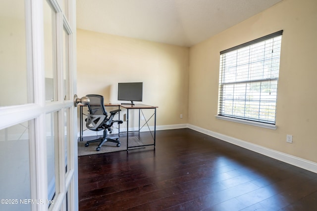 11115 Parkside Preserve Way, Jacksonville, FL 32257 - home office with dark wood-style flooring and baseboards