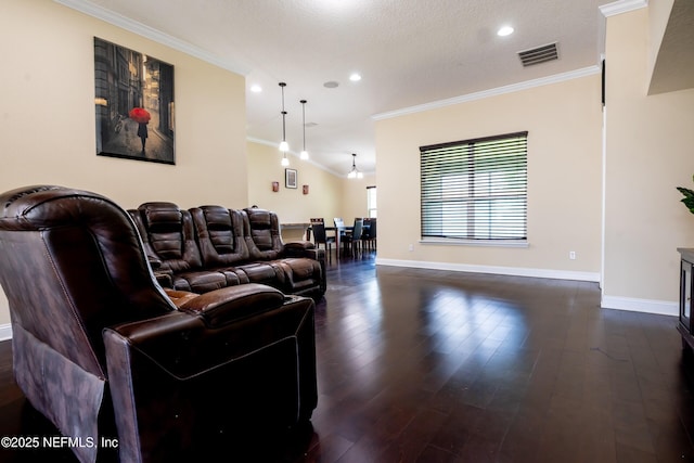 11115 Parkside Preserve Way, Jacksonville, FL 32257 - living area with ornamental molding, dark wood finished floors, and recessed lighting
