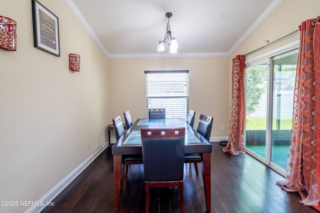 11115 Parkside Preserve Way, Jacksonville, FL 32257 - dining room featuring dark wood-style flooring, ornamental molding, and a chandelier