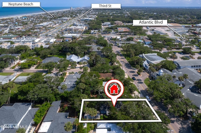 165 Sherry Dr, Atlantic Beach, FL 32233 - aerial view of property and surrounding area featuring property parcel outlined, a nearby body of water, and nearby suburban area