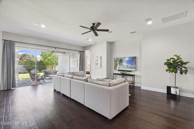 168 Bronson Pkwy, Saint Augustine, FL 32095 - living room with dark wood finished floors, ceiling fan, a textured ceiling, and recessed lighting