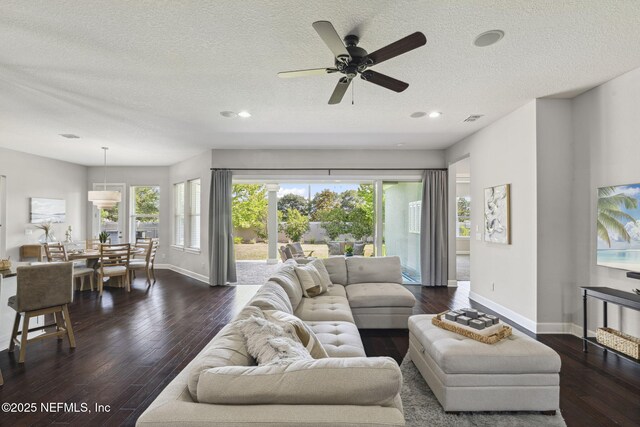 168 Bronson Pkwy, Saint Augustine, FL 32095 - living area featuring a textured ceiling, hardwood / wood-style floors, recessed lighting, and a ceiling fan