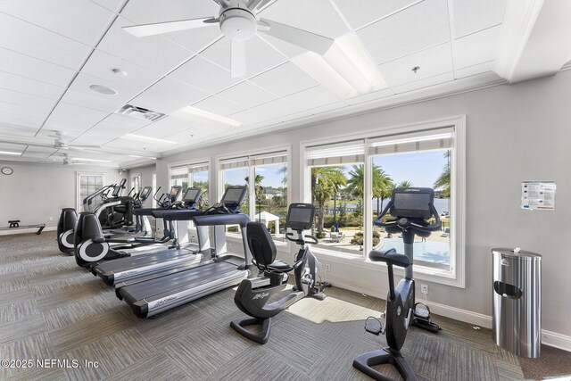 168 Bronson Pkwy, Saint Augustine, FL 32095 - gym featuring ceiling fan and carpet flooring