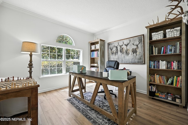 6105 Caladesi Ct, Jacksonville, FL 32258 - home office with crown molding, wood finished floors, and a textured ceiling
