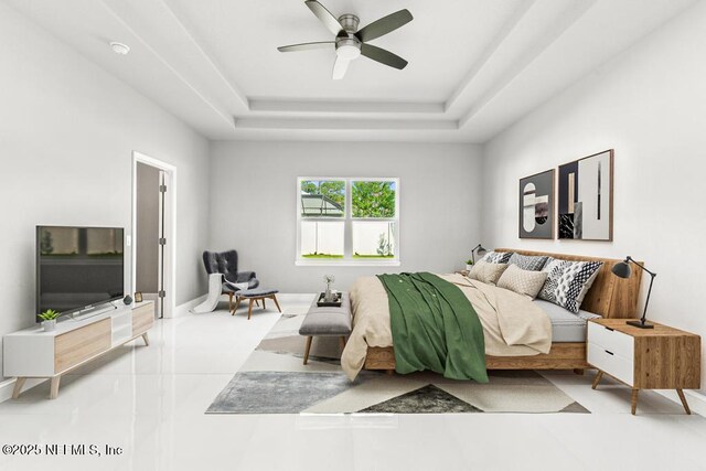 20 Evansville Ln, Palm Coast, FL 32164 - bedroom with a raised ceiling and ceiling fan