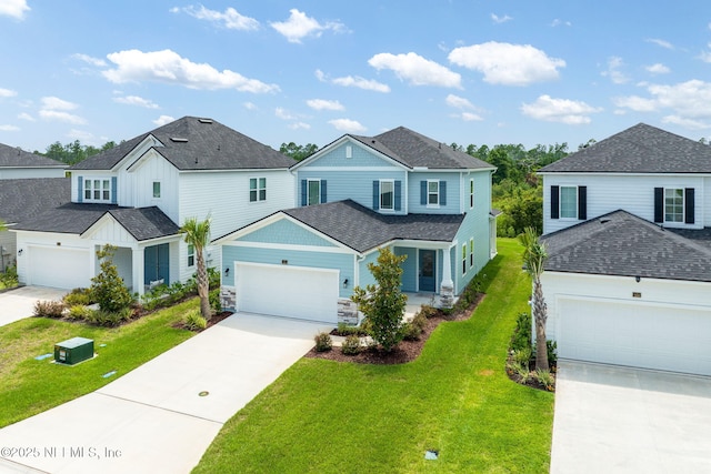 174 Torres Trce, Saint Augustine, FL 32095 - view of front of home featuring concrete driveway, a front yard, board and batten siding, a garage, and roof with shingles
