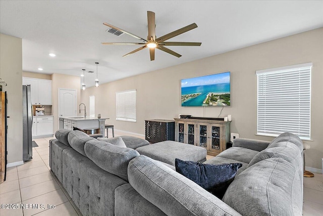 235 Brybar Dr, Saint Augustine, FL 32095 - living area with a ceiling fan, light tile patterned flooring, and recessed lighting