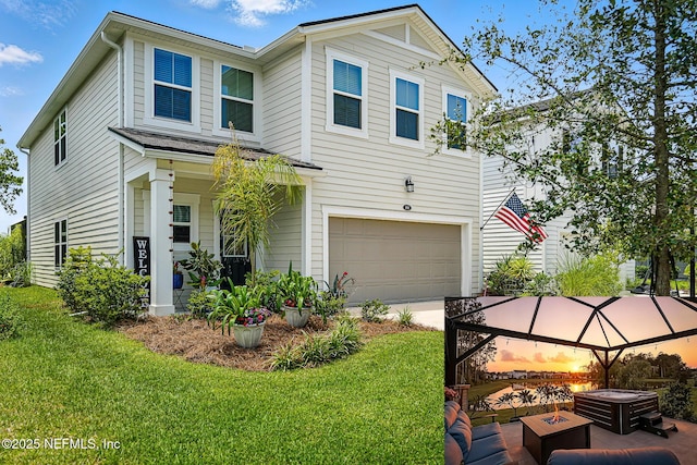 105 Meadow Creek Dr, Saint Johns, FL 32259 - traditional-style house featuring an attached garage, an outdoor fire pit, a yard, and driveway