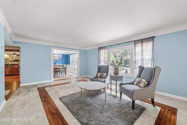3679 Rustic Ln, Jacksonville, FL 32217 - sitting room featuring ornamental molding, a chandelier, and light tile patterned flooring