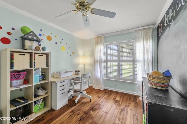 3679 Rustic Ln, Jacksonville, FL 32217 - home office with ornamental molding, wood finished floors, and ceiling fan
