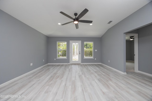 460 S Nassau St, Saint Augustine, FL 32084 - spare room featuring a ceiling fan, light wood-type flooring, lofted ceiling, and recessed lighting