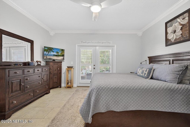 611 Selva Lakes Cir, Atlantic Beach, FL 32233 - bedroom with crown molding, access to outside, french doors, and ceiling fan