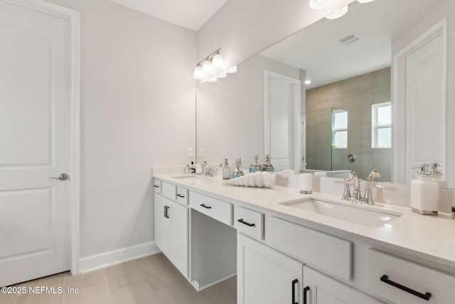 85448 Sandy Ridge Loop Unit 0049, Yulee, FL 32097 - full bathroom featuring double vanity, a tile shower, and tile patterned flooring