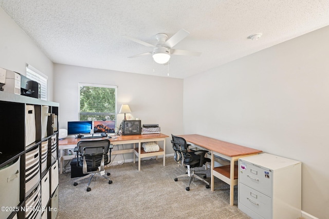 96016 Gray Heron Ct, Yulee, FL 32097 - home office with a ceiling fan, a textured ceiling, and light colored carpet
