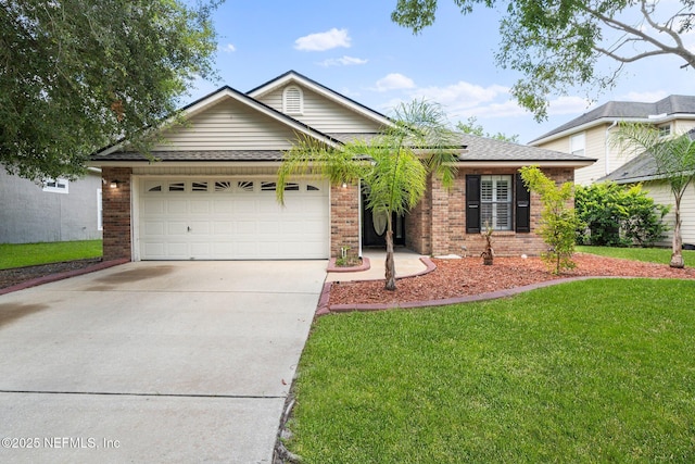 917 Otter Creek Dr, Orange Park, FL 32065 - single story home featuring brick siding, driveway, an attached garage, a front yard, and a shingled roof