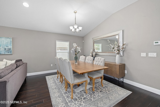15067 Durbin Cove Way, Jacksonville, FL 32259 - dining room with a chandelier, vaulted ceiling, and dark wood-style flooring