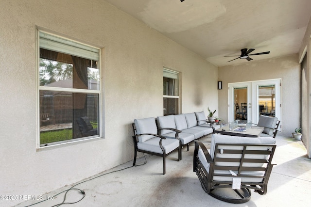 86051 Venetian Ave, Yulee, FL 32097 - view of patio / terrace with an outdoor living space, french doors, and ceiling fan
