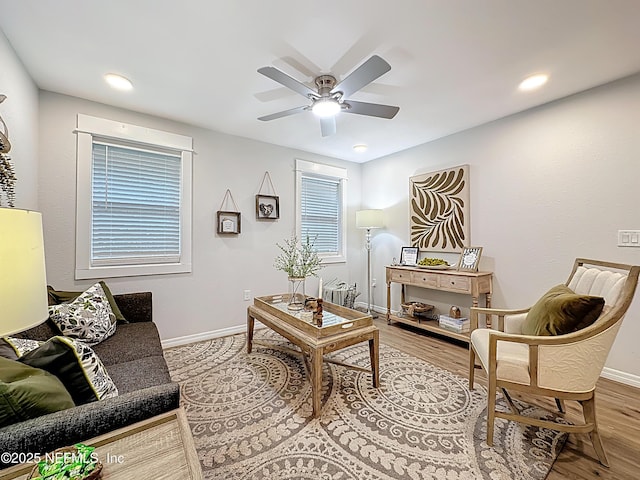 540485 US Highway 1, Callahan, FL 32011 - living room featuring a ceiling fan, wood finished floors, and recessed lighting