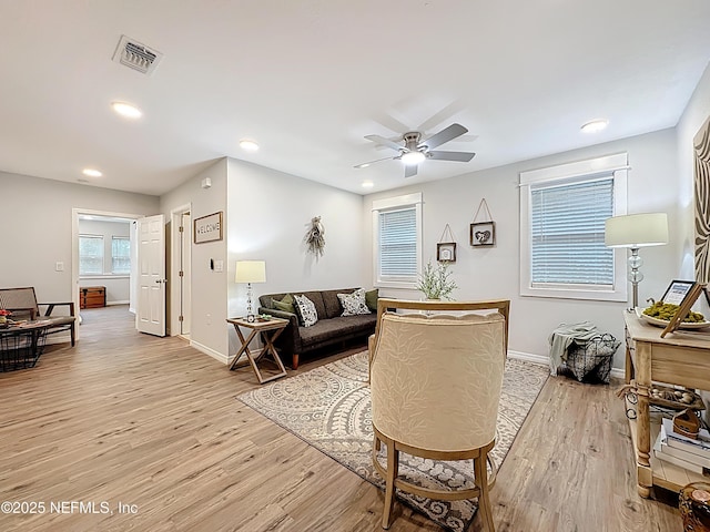 540485 US Highway 1, Callahan, FL 32011 - living room featuring light wood-style flooring, ceiling fan, and recessed lighting