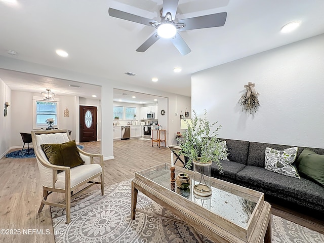540485 US Highway 1, Callahan, FL 32011 - living room featuring light wood-style floors, recessed lighting, and ceiling fan