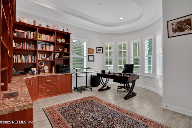 2459 Karatas Ct, Jacksonville, FL 32246 - office space with light wood-type flooring, a raised ceiling, healthy amount of natural light, and ornamental molding