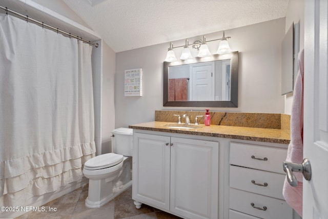 1630 Highland View Ct, Fleming Island, FL 32003 - bathroom with vanity, a textured ceiling, tile patterned floors, and shower / tub combo