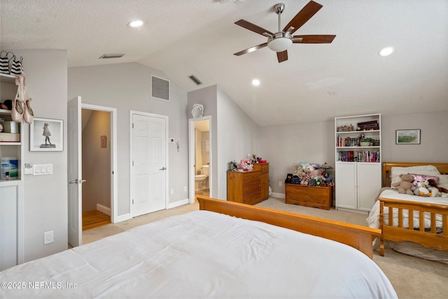1630 Highland View Ct, Fleming Island, FL 32003 - bedroom with lofted ceiling, carpet, recessed lighting, ensuite bath, and a ceiling fan