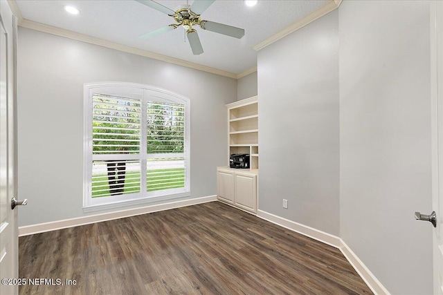 104 Haverhill Dr, Ponte Vedra Beach, FL 32082 - empty room with crown molding, dark wood-style floors, ceiling fan, and recessed lighting