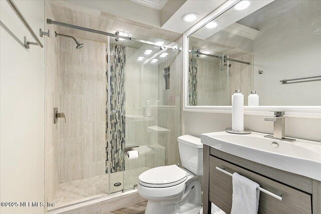 104 Haverhill Dr, Ponte Vedra Beach, FL 32082 - full bathroom with a stall shower, vanity, and recessed lighting