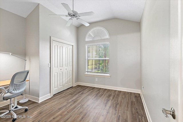 104 Haverhill Dr, Ponte Vedra Beach, FL 32082 - unfurnished office with vaulted ceiling, wood finished floors, and ceiling fan
