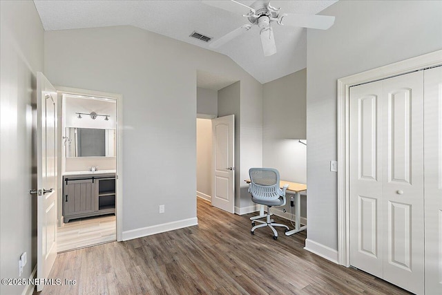 104 Haverhill Dr, Ponte Vedra Beach, FL 32082 - office space with lofted ceiling, wood finished floors, and a ceiling fan
