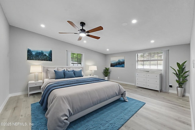 4903 Tennessee St, Jacksonville, FL 32208 - bedroom with light wood-style floors, recessed lighting, lofted ceiling, and a ceiling fan