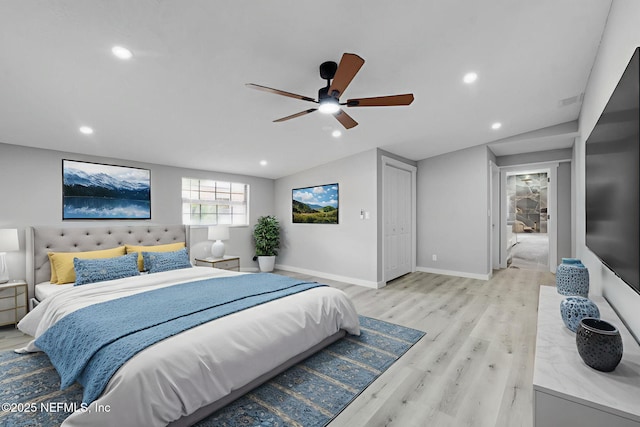 4903 Tennessee St, Jacksonville, FL 32208 - bedroom featuring light wood finished floors, recessed lighting, and ceiling fan