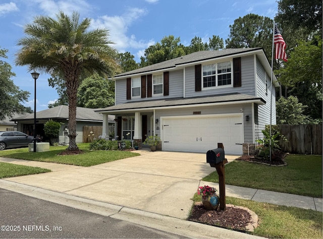86163 Venetian Ave, Yulee, FL 32097 - traditional-style house with an attached garage, concrete driveway, covered porch, and stone siding
