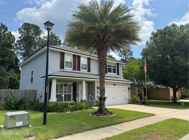 86163 Venetian Ave, Yulee, FL 32097 - traditional home with an attached garage, concrete driveway, a porch, and roof with shingles